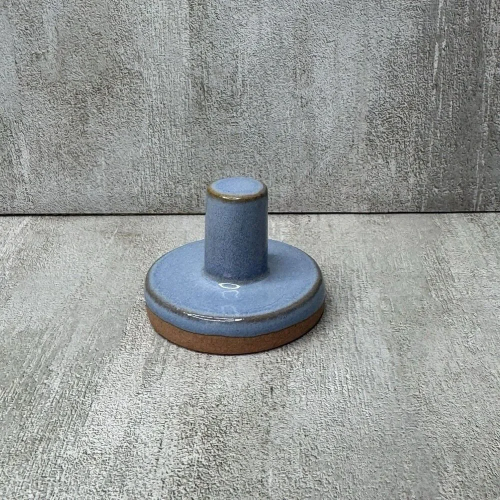 Vintage Ceramic Terracotta Blue Glaze Cookie Press Stamp Rose Floral 2